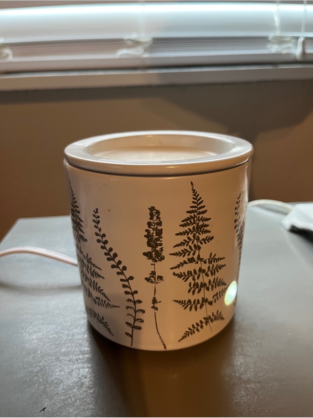 Mainstays Electric 18 Watt White Ceramic Candle Warmer Black Fern Print Decals